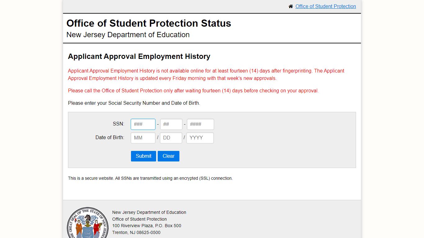 Office of Student Protection Status